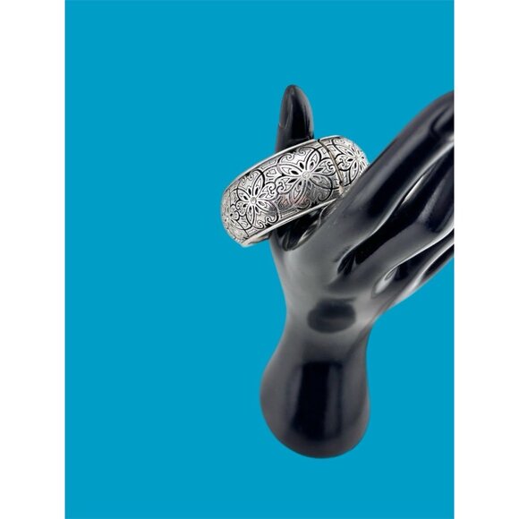 Brighton Etched Floral Design Swarovski Crystal Wide Hinged Clamper Bracelet - Picture 4 of 6